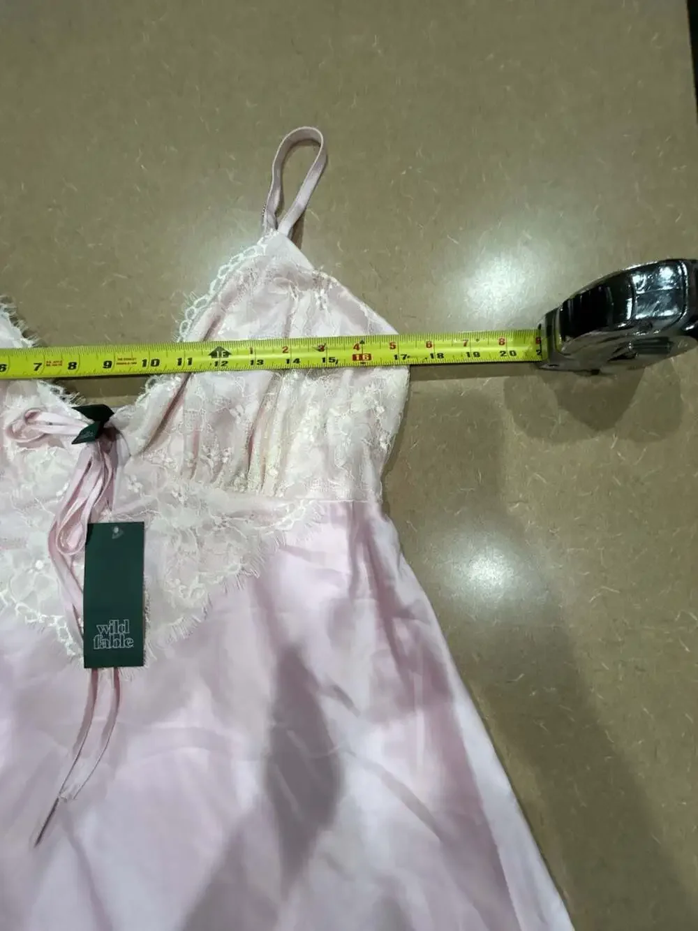 Wild Fable Women's Satin and Lace Chemise Nightgown, Light Pink, Size XL